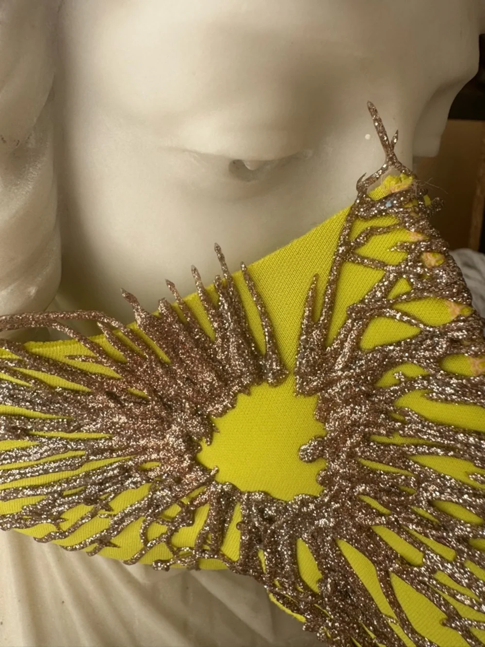 Designer Couture hand painted neon yellow mask with gold stars galaxy NEW